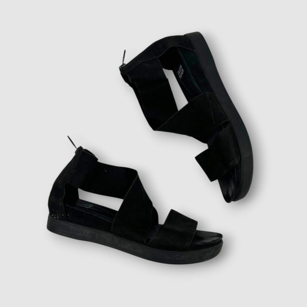 Eileen Fisher Black Suede Leather Gladiator Cutout Strappy Sandals Size 9